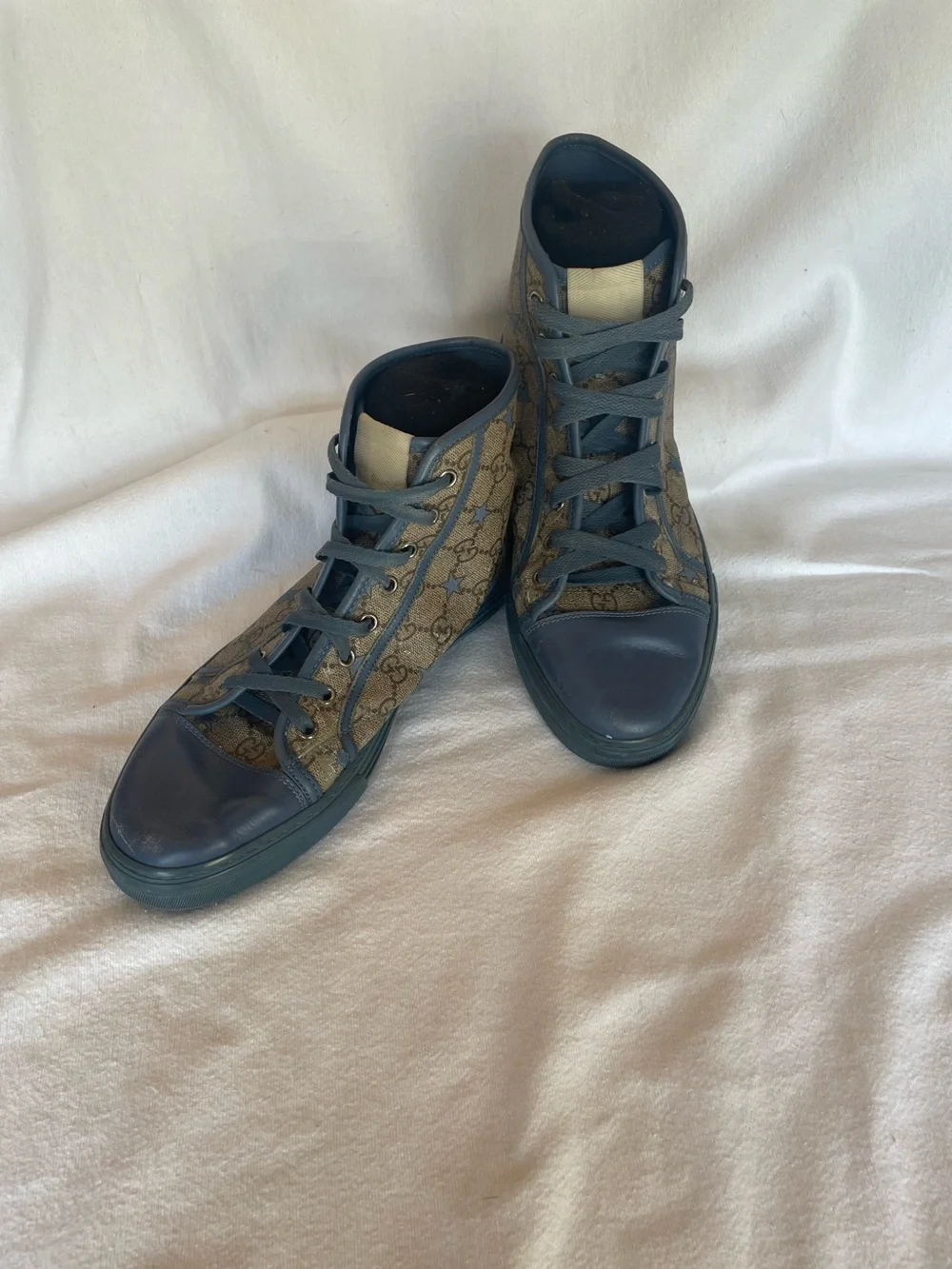 Men’s Classic Beige Gucci California GG Supreme Star High-Top Sneaker. sz. 9.5